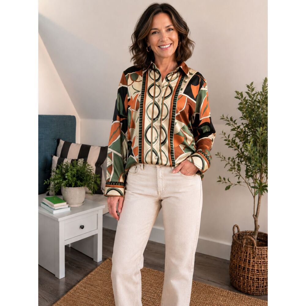 Maison d'Amélie Paris Abstract Geometric Button Front Green Orange Black Size M